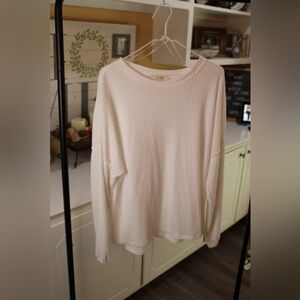 Cream Ribbed Long Sleeve Oversized Top 🤍